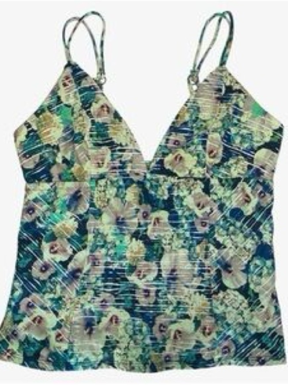 Nanette Lepore Teal Floral V-Neck Swim Cami